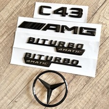F&uuml;r Mercedes Benz W205 C43 AMG BITURBO 4MATIC Embleme Aufkleber Schwarz Gl&auml;nzend