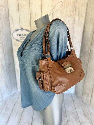 #ad #ad PRADA TABACCO Brown CALF ROCKET SEMITRACOLLA Leather Push Lock # 7 ART: BR2672 $509.99