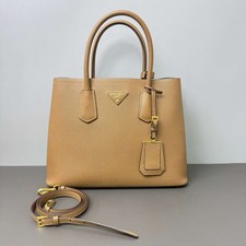 PRADA brand tote bag leather brown 1BG887 camel large size conditi bag for women
