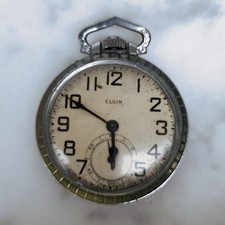 Elgin 16s Pocket Watch Gr 594 1943 Vtg Art Deco 7J Silver Tone Working