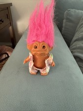 Vintage Pink Haired Troll Doll With Hawaiian Shorts And Vest