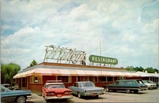 Postcard Whitney's Restaurant Wilmington North Carolina 1960's Cars
