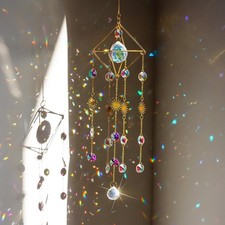 Crystal Prisms Suncatcher for Window Hanging Gold-Plated C