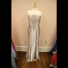 Hayley Paige Occasion Liquid Metal Shimmer Pink/Silver strapless 12