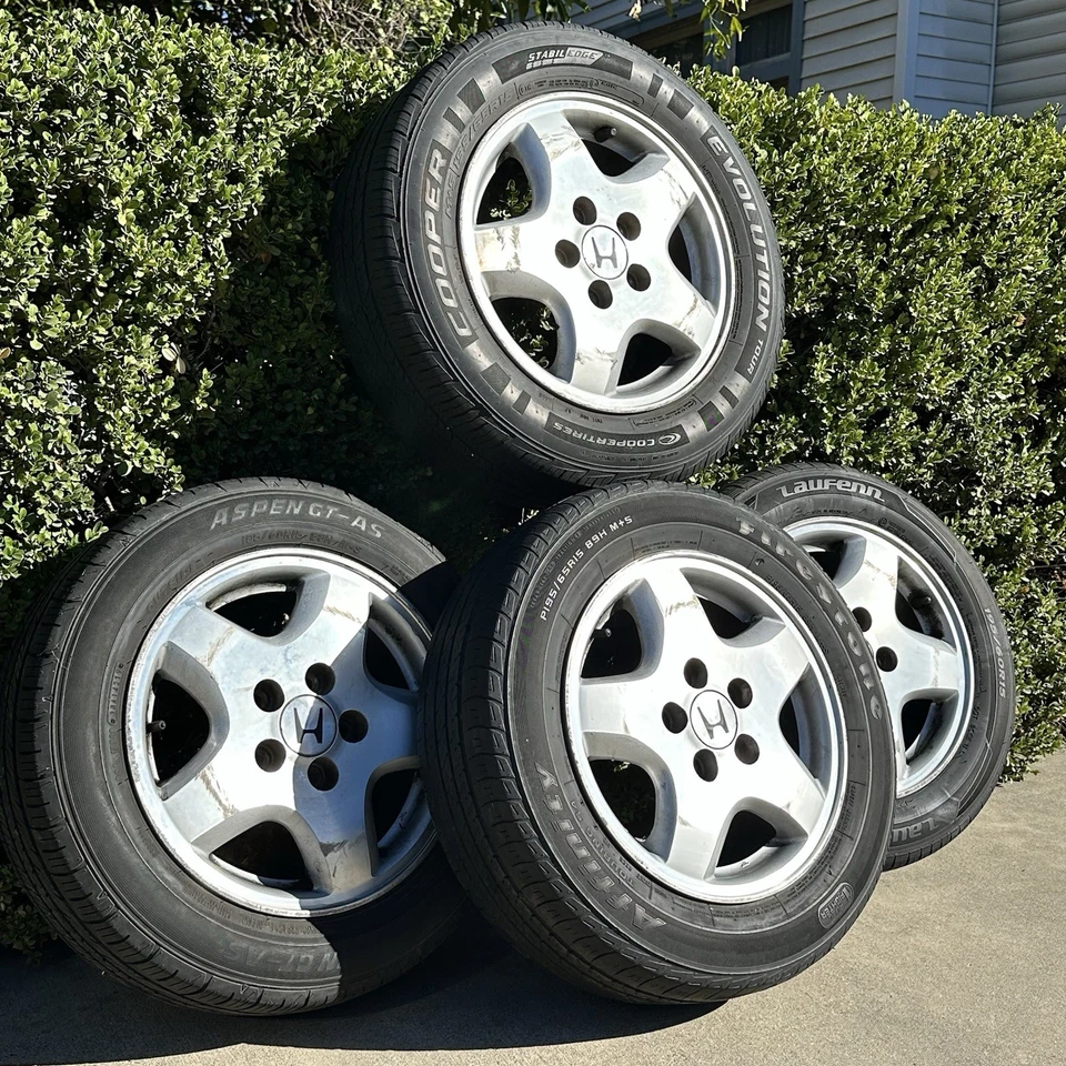 ✅ 1998 1999 2000 Honda Accord Alloy Set Of 4 Wheels 15x6.5 Rims 15" Tires OEM - Image 4 of 4