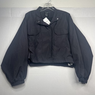 new Forever 21 Windbreaker Jacket Womens Small Black Cropped Mesh Snap