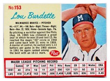 Lew Burdette 1962 Post Cereal #153 Milwaukee Braves Near Mint or Better