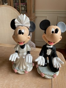 Walt Disney World Mickey & Minnie Wedding Bobble Head Figurine Set Bride & Groom