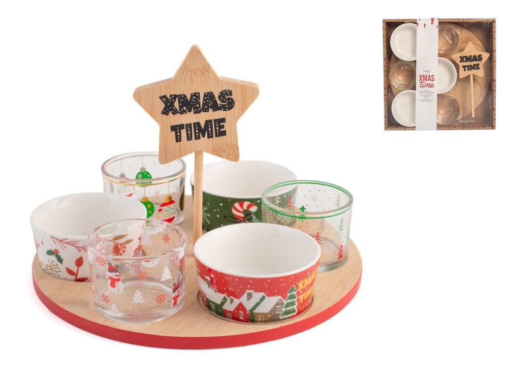Set Aperitivo Natalizio H&H 8 Pezzi - Antipastiera Design Bambù