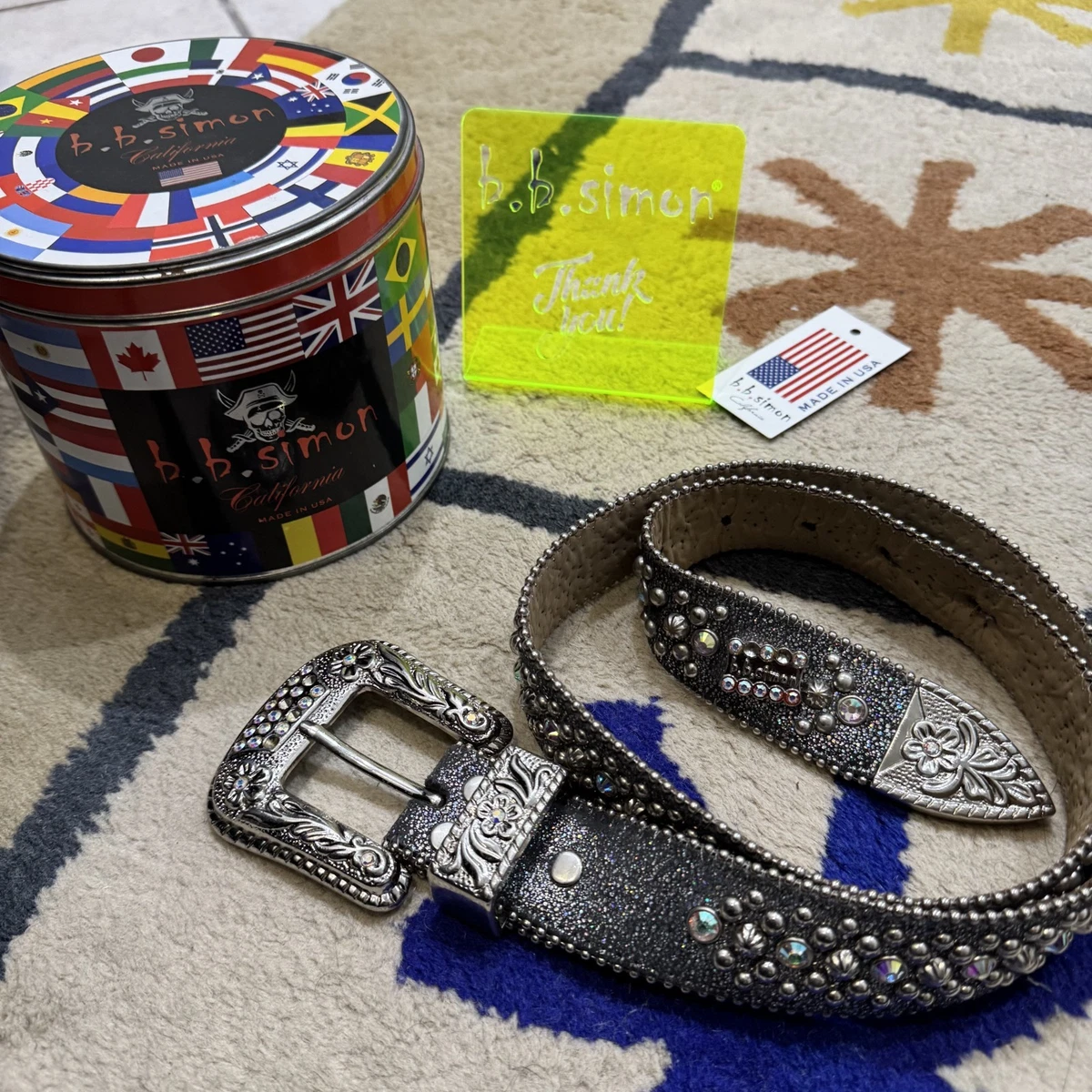 BB Simon Camo Crystal Studded Western Belt Silver Buckle Rhinestone Camouflage b.b. Simon Chrome Silver 3-Row Studded Crystal Belt – Dudes  main image 3