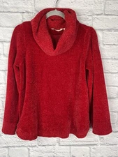 SOFT SURROUNDINGS Women's Red Chenille Cowl Neck Pullover Sweater Petite Medium