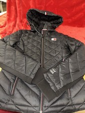 Tommy Hilfiger Women  s M Hooded Packable Puffer Jacket Black Quilted Lightweight