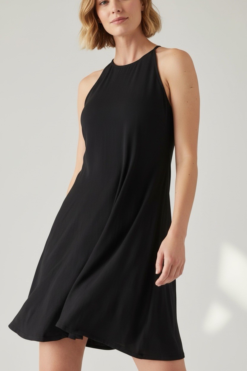 Athleta Santorini Thera Dress Size Small PetiteBlack Sleeveless Fit & Flare