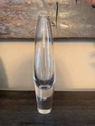 Steuben Glass Crystal Bud Vase  8"  Controlled Bubble Base Signed David Hill MCM