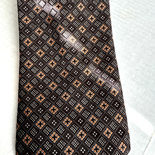 Liebert Tie Brown With Orange Squares Siamond Pattern Pointed Classic Necktie - Picture 7 of 9