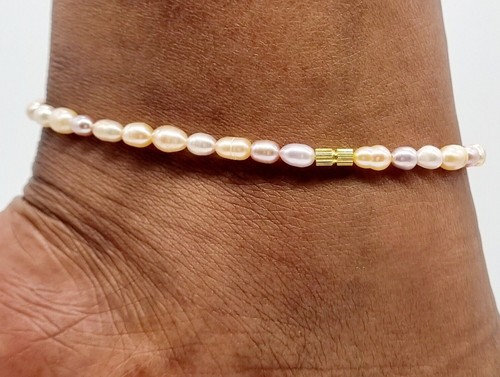 Natural fresh water pearl chain foot anklet friendship 25cm - Picture 3 of 3
