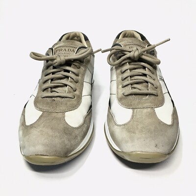 PRADA White Gray Cloth Suede Trainers Tennis Shoes Men\'s Size 13.5/ 46 Prada America main image 2
