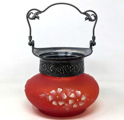 Antique Victorian Consolidated Glass Floral Coreopsis Pigeon Blood Biscuit Jar