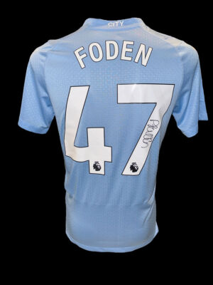 Phil Foden Man City Celebration Shirt Phil Foden Back Signed