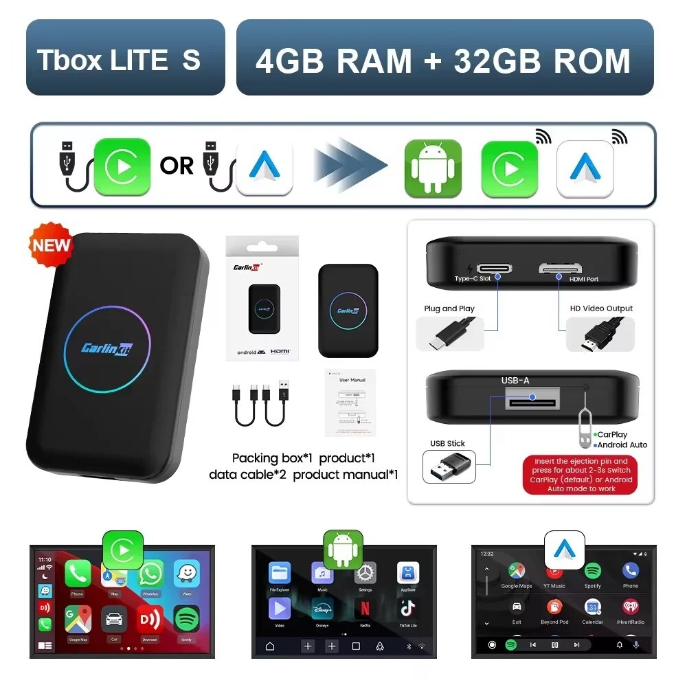 4+32G CarlinKit TBox LITE S TV Ai Box wireless carplay android
