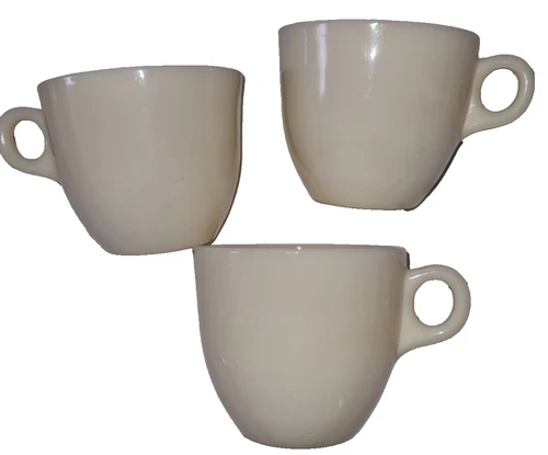 Vintage Fire King Oven Glass Mugs Anchor Hocking 1940s LOT of 3 Ivory  Mugs
