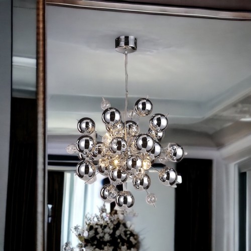 Chrom Kugel Sputnik Kronleuchter Metalic Silber und klare Kugeln Deckenleuchte Home - Bild 3 von 8