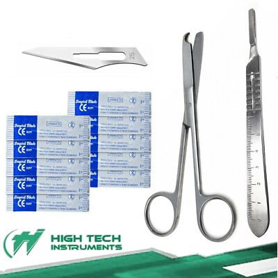 Suture Stitch Scissors 4.5''+Scalpel Handle #4 + 10 Surgical Blades #25