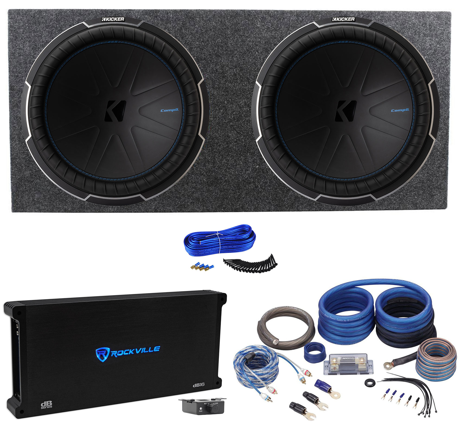 2 Сабвуферы Kicker 51CWQ152 COMP Q 15 мощностью 1200 Вт Герметичная коробка Моноусилитель Комплект усилителей 163590₽