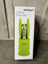 Chef Basix Kitchen Cutlery Prep Set Knives Bottle Opener Peeler with Stand Green