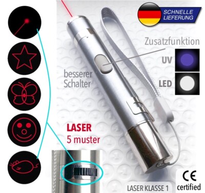 3in1 Laserpointer Mini LED Schluesselring Licht Lampe UV Spielzeug Katze USB