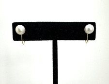 Solid 14K Yellow Gold 6.9mm Genuine Pearl Screw Back Stud Earrings