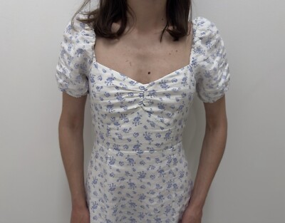 & Other Stories Floral Print Linen Puff Sleeve Midi Dress Size 36 | eBay