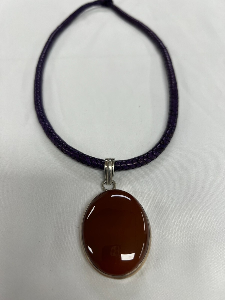 Handmade leather Tuareg Carnelian Sterling Silver Pendant