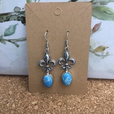 Created Larimar Gemstone 925 Silver Plated Nice Earring 6.35 GM New 3372