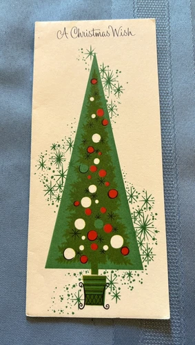 Vintage Unused Unbranded Mid Century Christmas Greeting Card Mod Tree