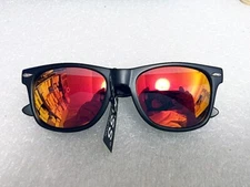 LARGE FIRE RED MIRROR HORN RIM SUN GLASSES WITH MATT BLACK FRAME