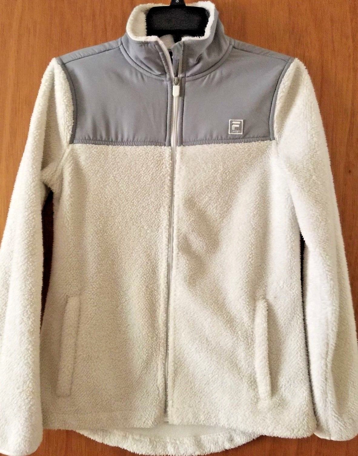FILA Sport Fleece Women's Small Off White Gray Zip Up Moisture Wicking Jacket