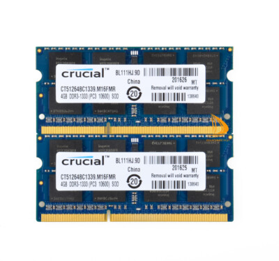2PCS 4GB RAM Crucial 2RX8 PC3-10600S DDR3 1333Mhz Laptop-Speicher SODIMM 8GB Kit