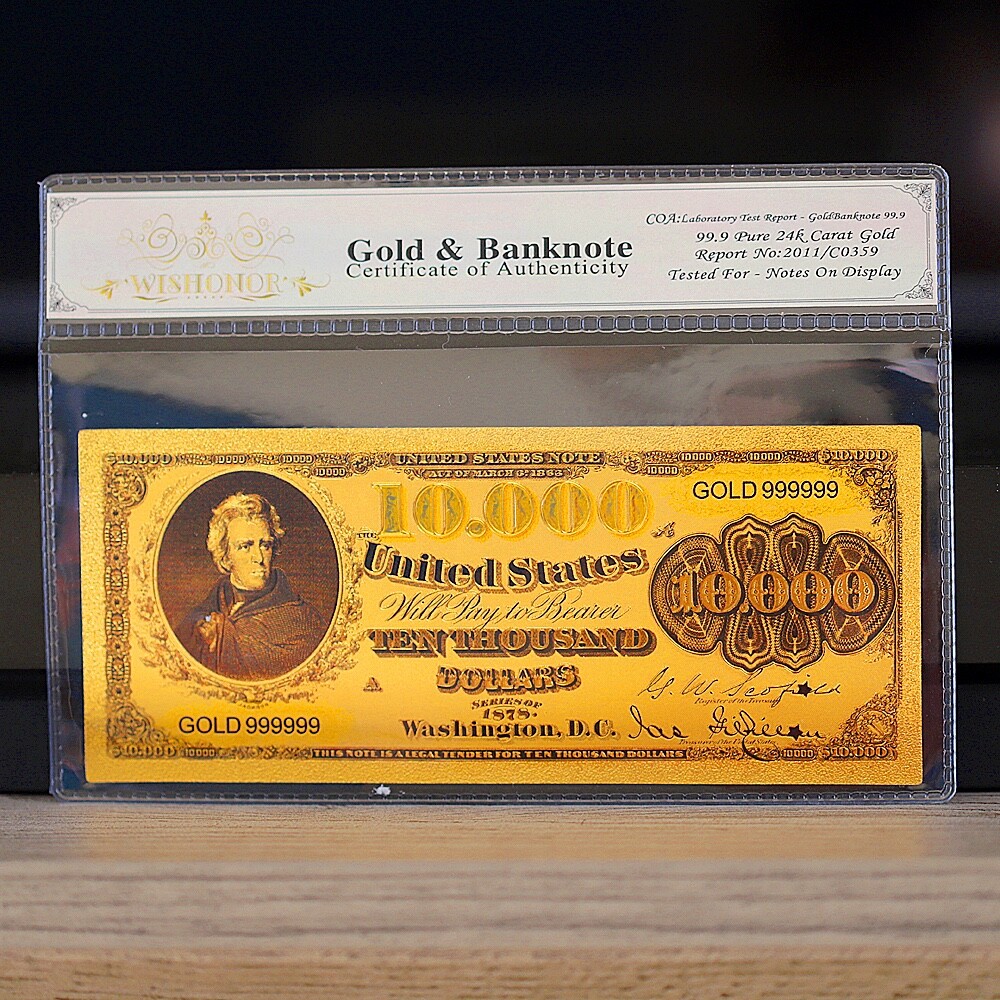 100mg 24K Gold 1878 $10000 Ten Thousand Dollar Currency Banknote w/White  COA | eBay