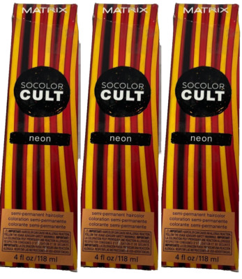 3 Matrix SOCOLOR CULT SEMI PERMANENT Hair Color 4 oz ea NEON  ORANGE