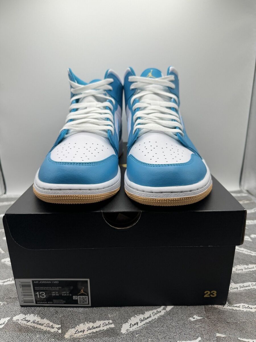 Nike Air Jordan 1 Mid Aquatone White Celestial Gold DQ8426 Nike Air Jordan 1 Mid Aquatone White Celestial Gold DQ8426
