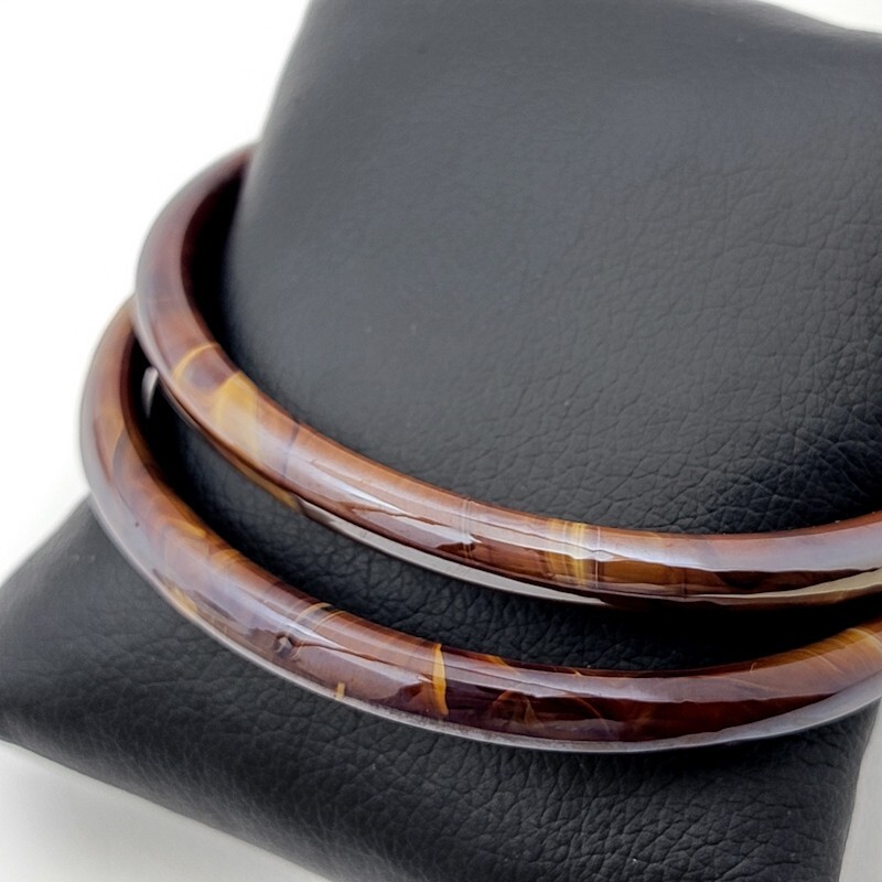 Tortoise Shell Glass Bracelets w AB Metallic Fini… - image 2