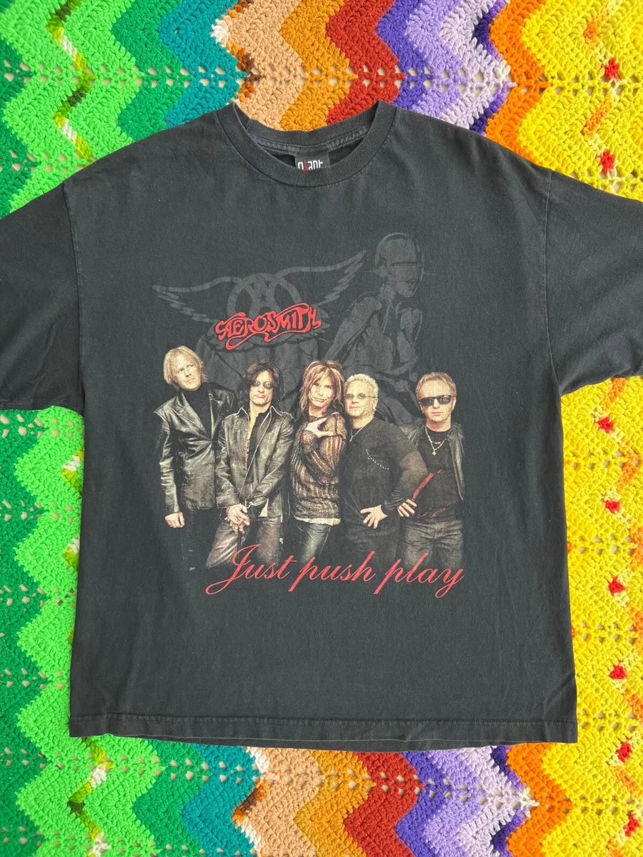 Vintage Aerosmith Just Push Play Tour 2001 T-Shirt Sorayama Black