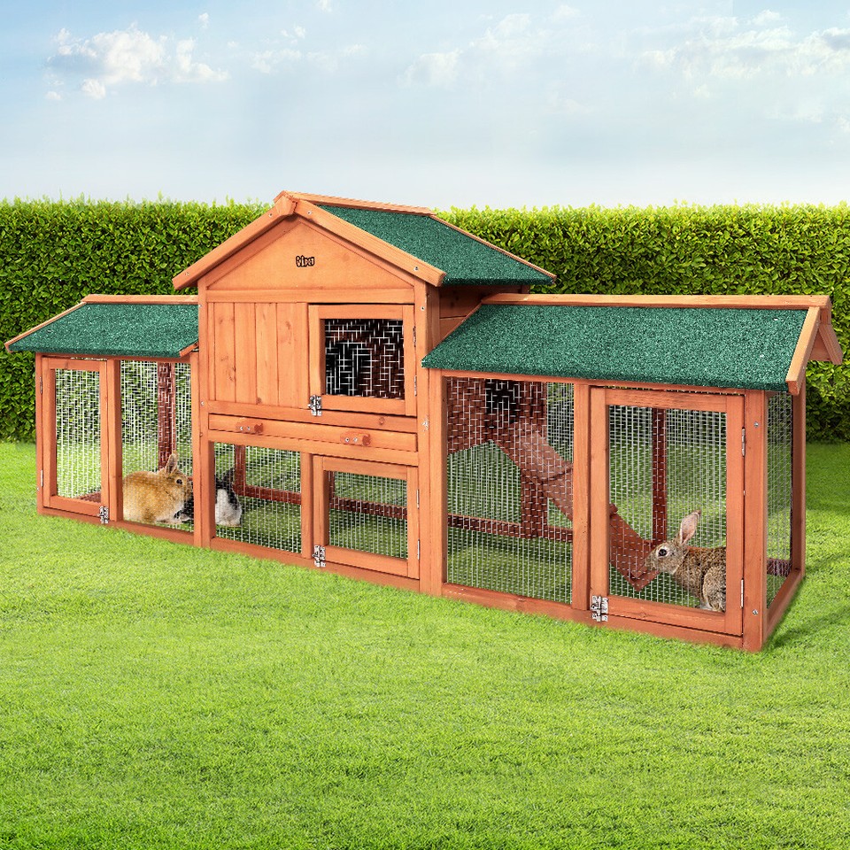 i.Pet Chicken Coop Rabbit Hutch Large Run Wooden Outdoor Pet Bunny Cage
