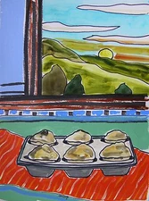 Original Sunrise MUFFINS  Still Life  Expressionism Painting J Williams art SALE