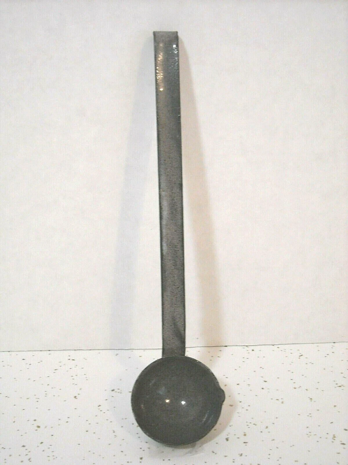Small Diminutive Grey Graniteware Sauce Dipper w/Spout - Enamel Ware Ladle