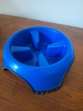 Slow Feed Dog Bowl 4 Cup Blue Heavy Plastic 