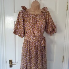 Paisie Midi Dress Puff Sleeves Size 12 Lightweight Matching Belt Summer Ruffle