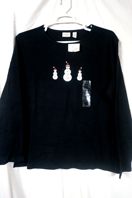 CLASSIC ELEMENTS WOMAN'S BLACK SEQUINED SNOWMEN TOP/SIZE 16-18W/NEW