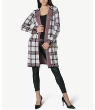 Adrienne Vittadini Jacquard Windowpane Plaid Open Cardigan Size Medium